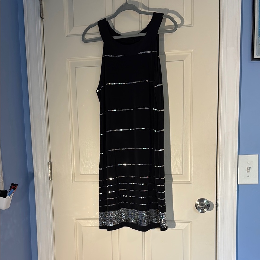 B Darlin Black and Silver Halter Sheath Mini Dress